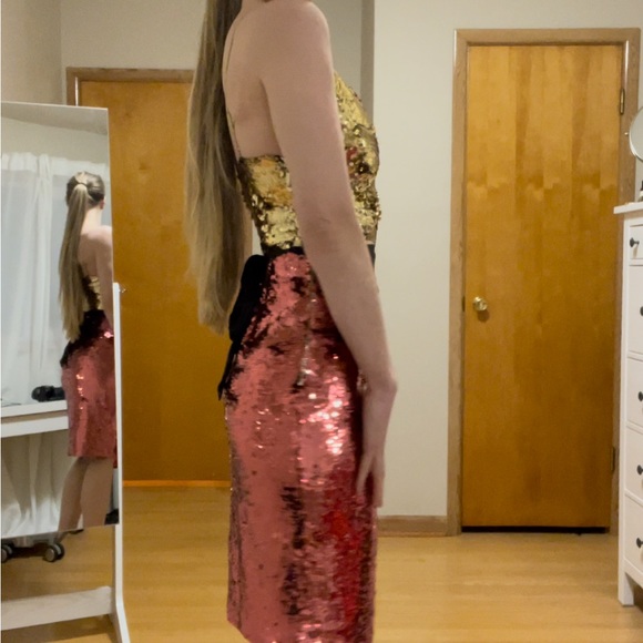 Pink & Gold Sequinned Marciano Party Dress - Picture 12 of 13